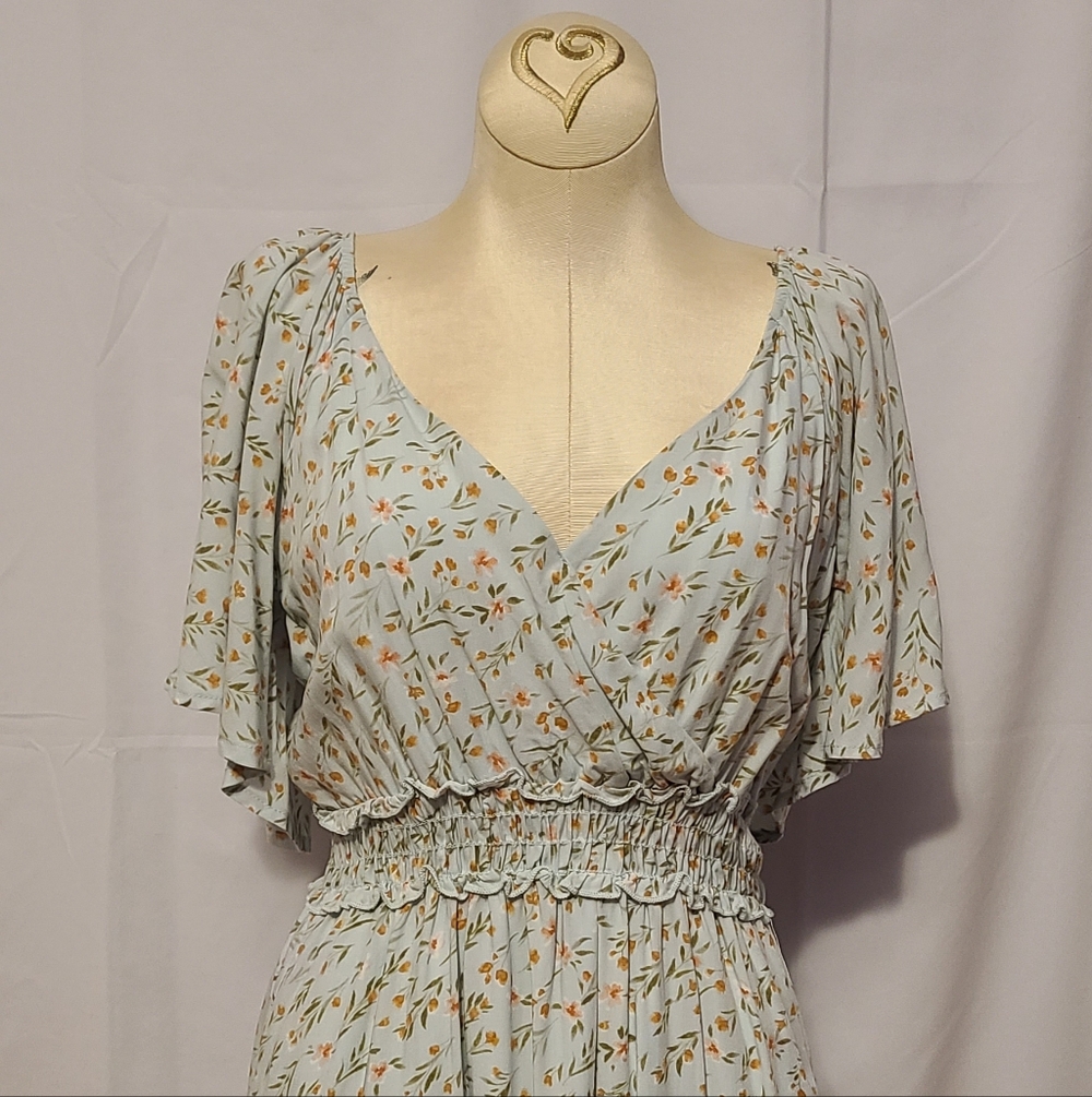 Altar'd State Light Sage Floral Smocked-Waist Dress - Picture 2 of 10